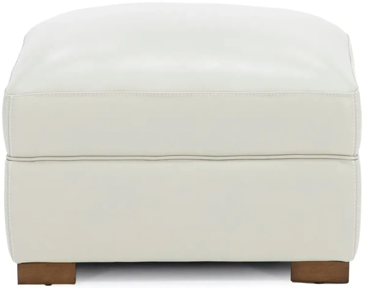 William Leather Ottoman in Ivory