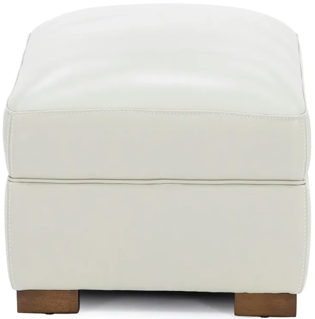 William Leather Ottoman in Ivory