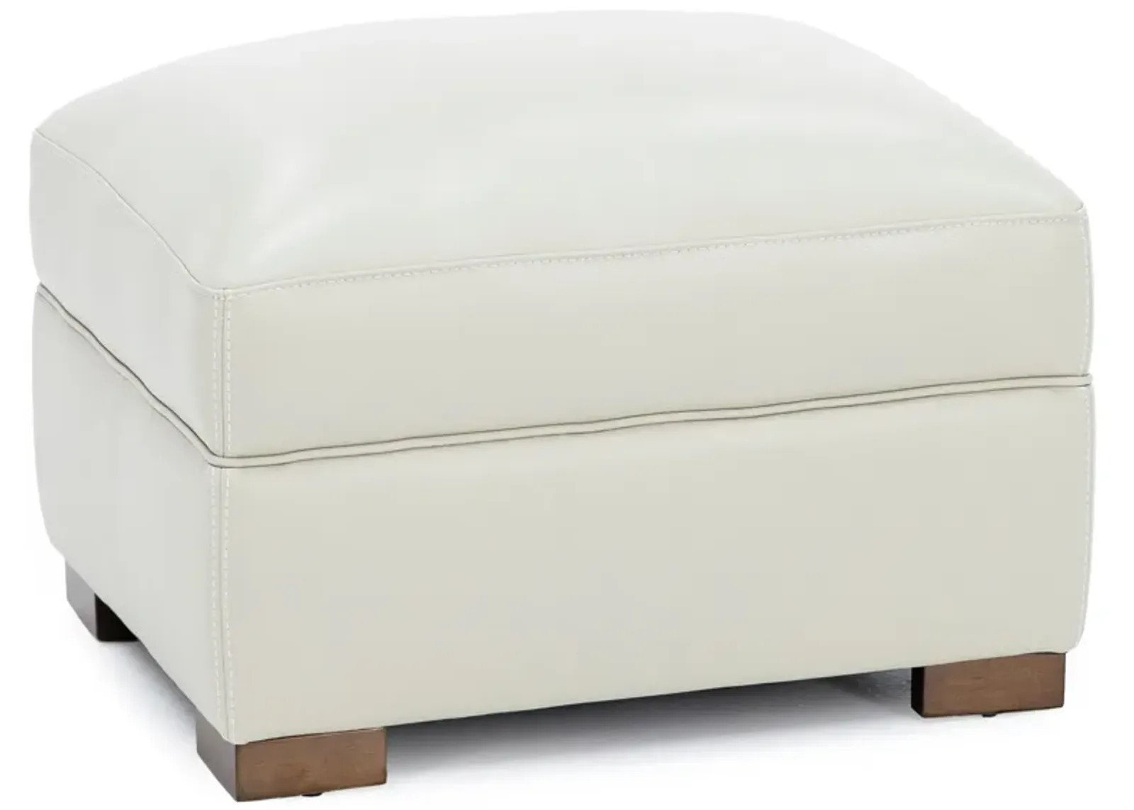 William Leather Ottoman in Ivory