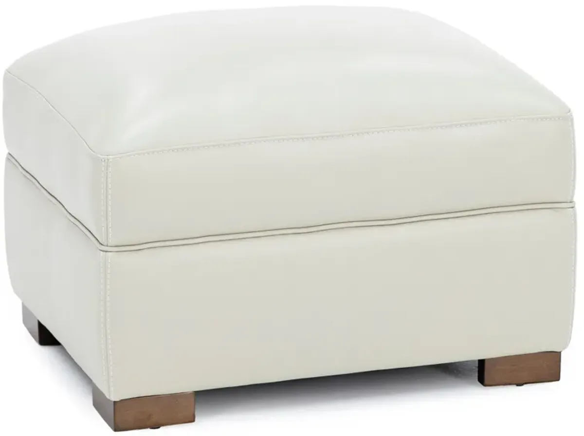 William Leather Ottoman in Ivory