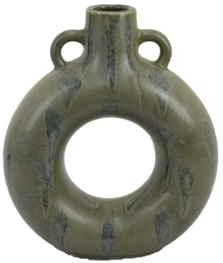 Small Green Ceramic Circle Vase 9"W x 11"H
