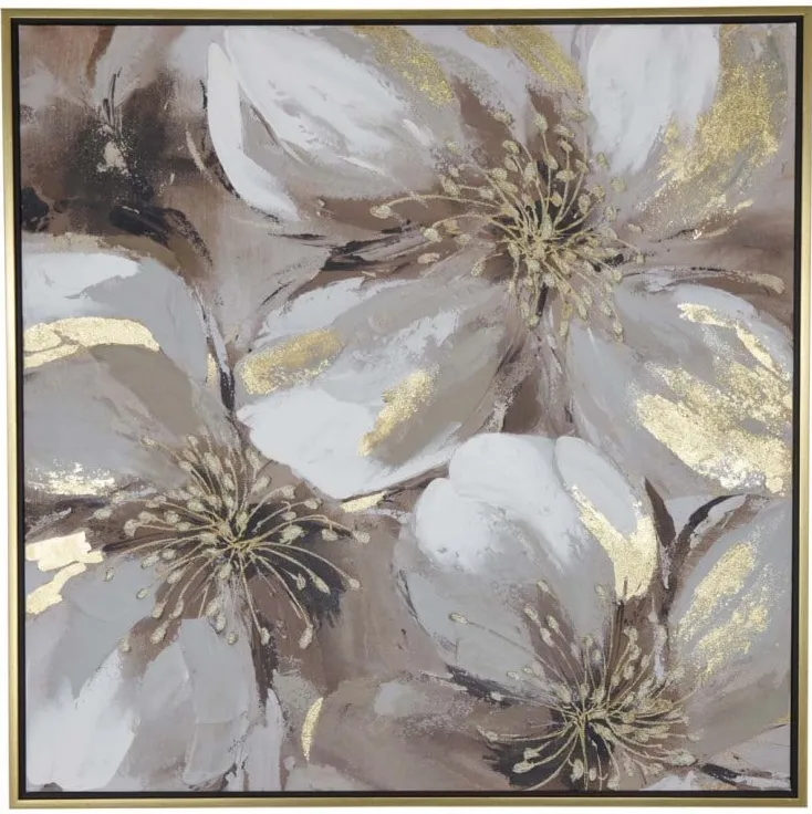 Cream and Gold Flowers Framed Oil Painting 39.5"W x 39.5"H