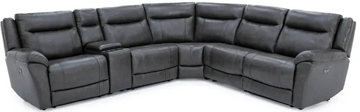 Madrid 6-Pc. Leather Power Reclining Wall Saver Modular In Madrid Granite With 3 Reclining Seats