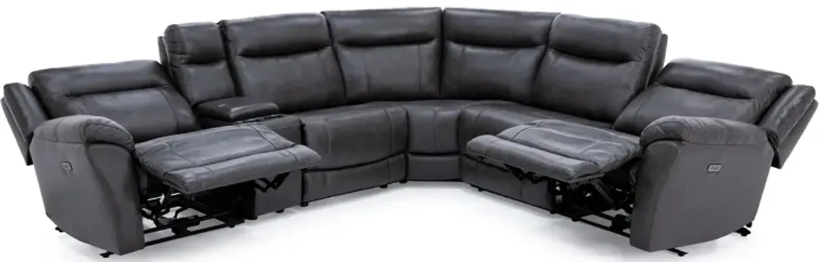 Madrid 6-Pc. Leather Power Reclining Wall Saver Modular In Madrid Granite With 2 Reclining Seats