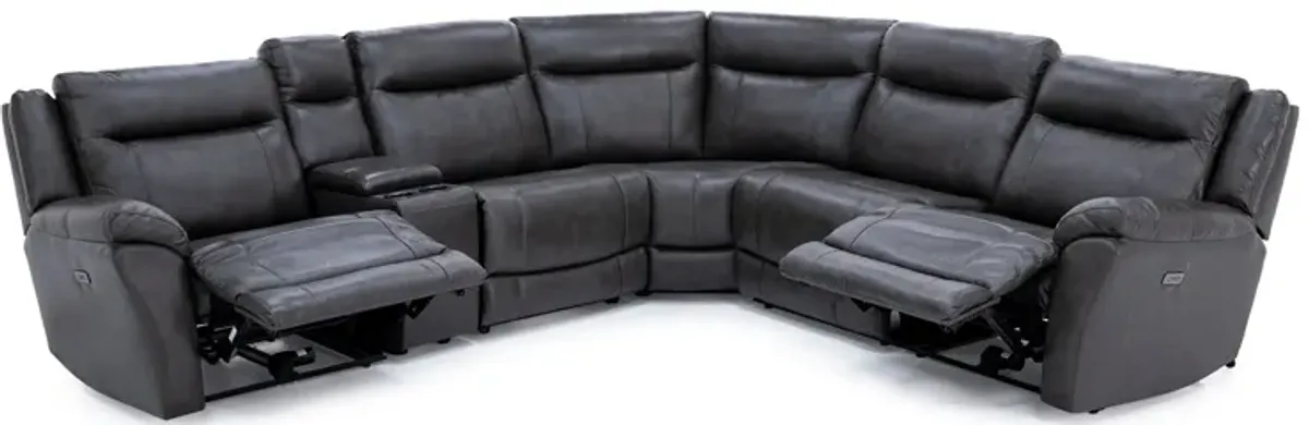 Madrid 6-Pc. Leather Power Reclining Wall Saver Modular In Madrid Granite With 2 Reclining Seats