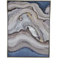 Blue, Tan, and Gold Abstract Framed Oil Painting 35.5"W x 47.25"H