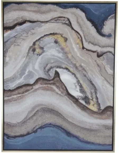 Blue, Tan, and Gold Abstract Framed Oil Painting 35.5"W x 47.25"H