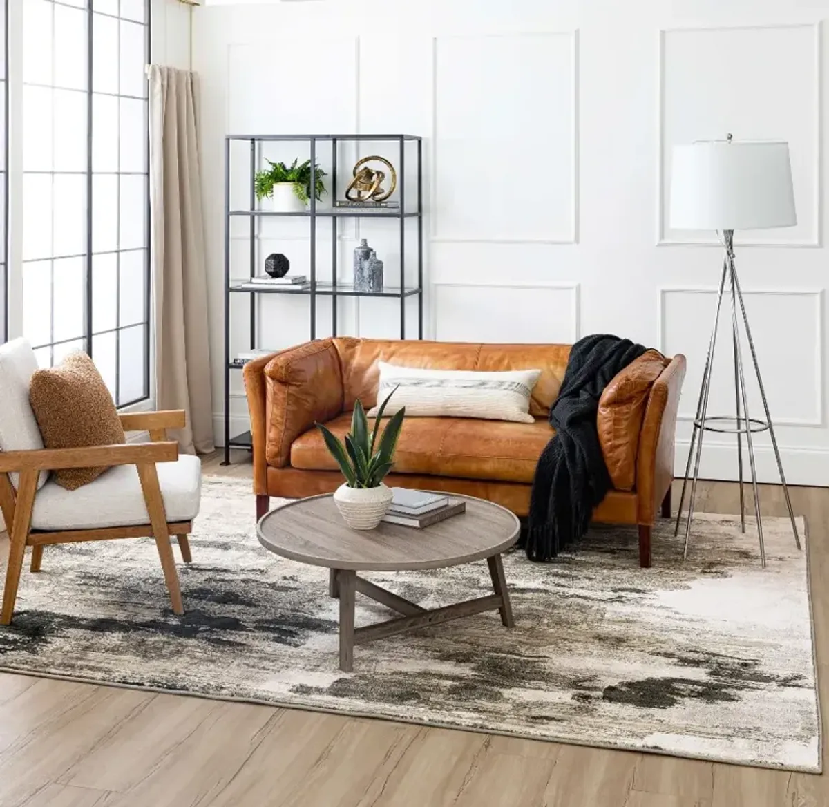 Elements Taupe/Black Abstract Area Rug 5'3"W x 7'10"L