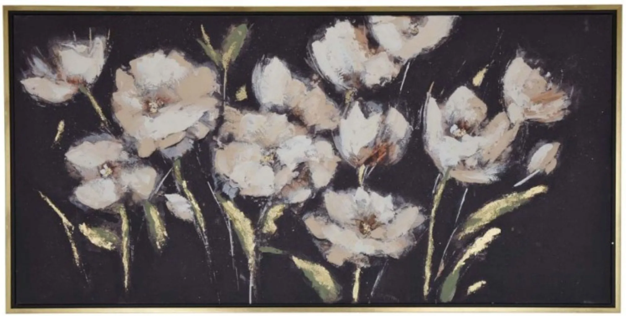 Cream Flowers with Black Canvas Framed Oil Painting 55"W x 27.5"H
