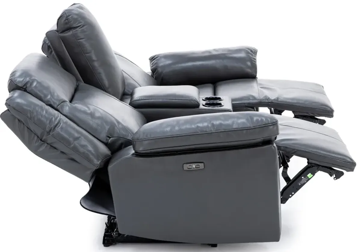 Castle Leather Power Headrest Reclining Console Loveseat