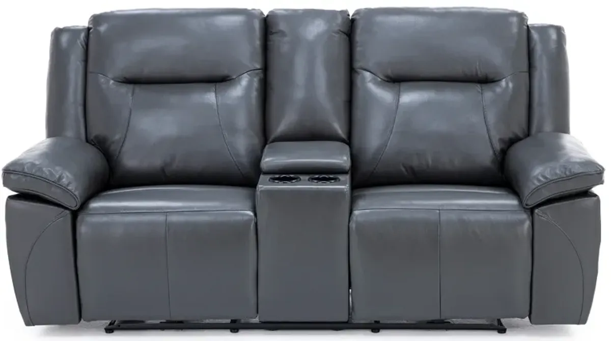 Castle Leather Power Headrest Reclining Console Loveseat