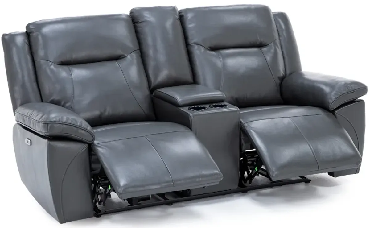 Castle Leather Power Headrest Reclining Console Loveseat