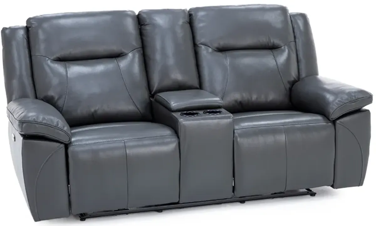 Castle Leather Power Headrest Reclining Console Loveseat