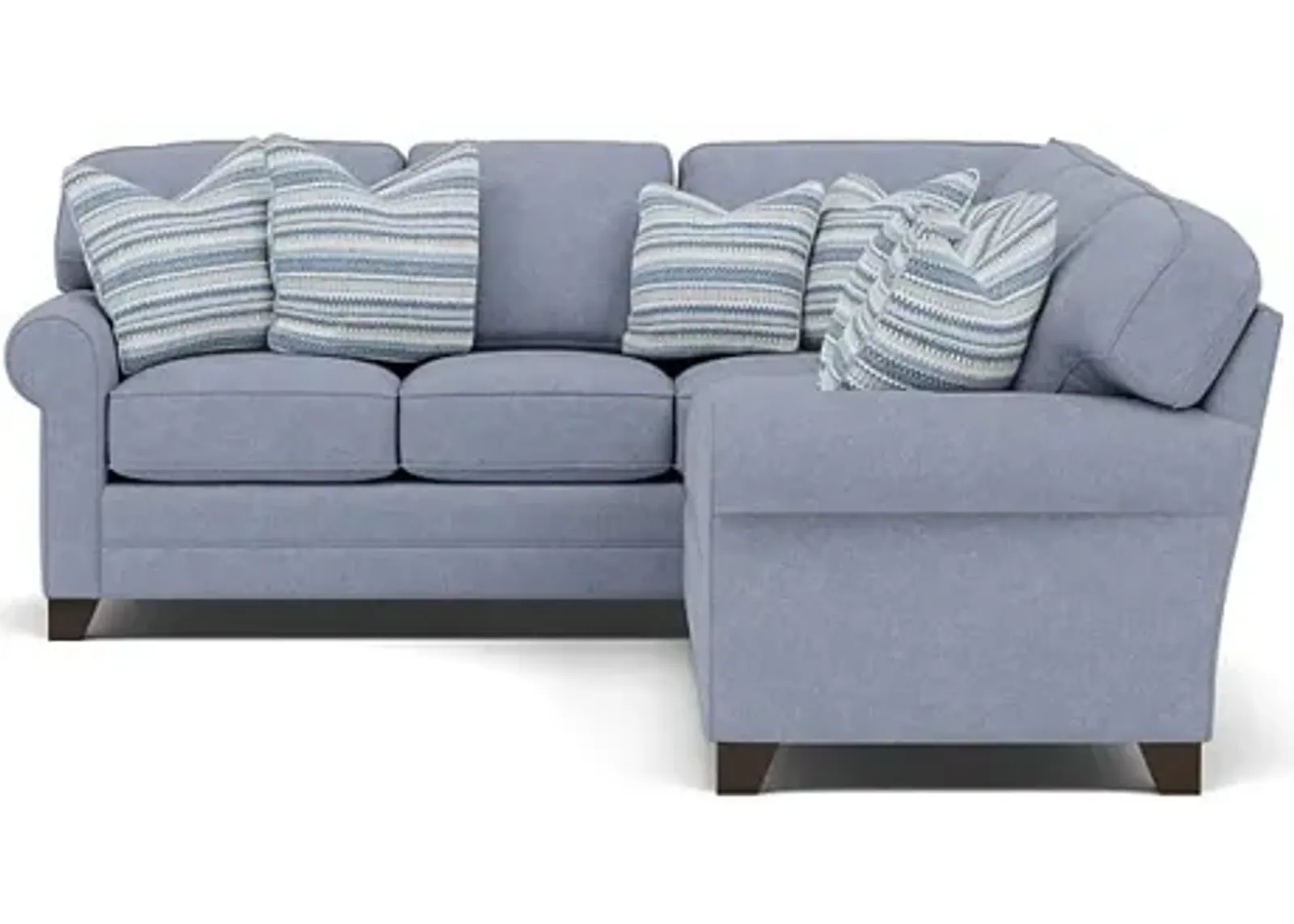 King Hickory Bentley 2-Pc. Sectional Right-Facing in Uprise Indigo with Ziba Pink Pillows