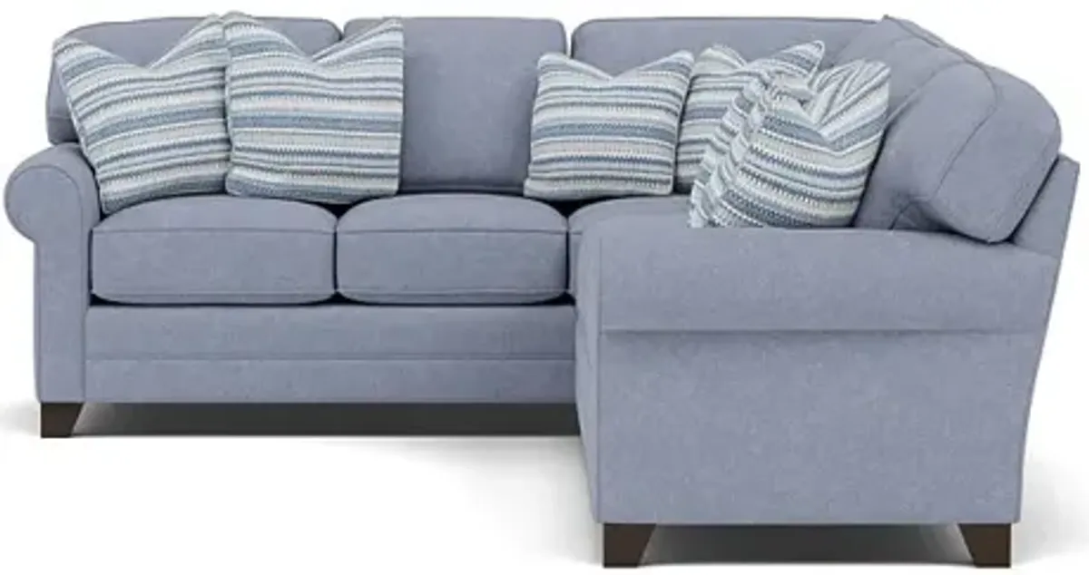 King Hickory Bentley 2-Pc. Sectional Right-Facing in Uprise Indigo with Ziba Pink Pillows