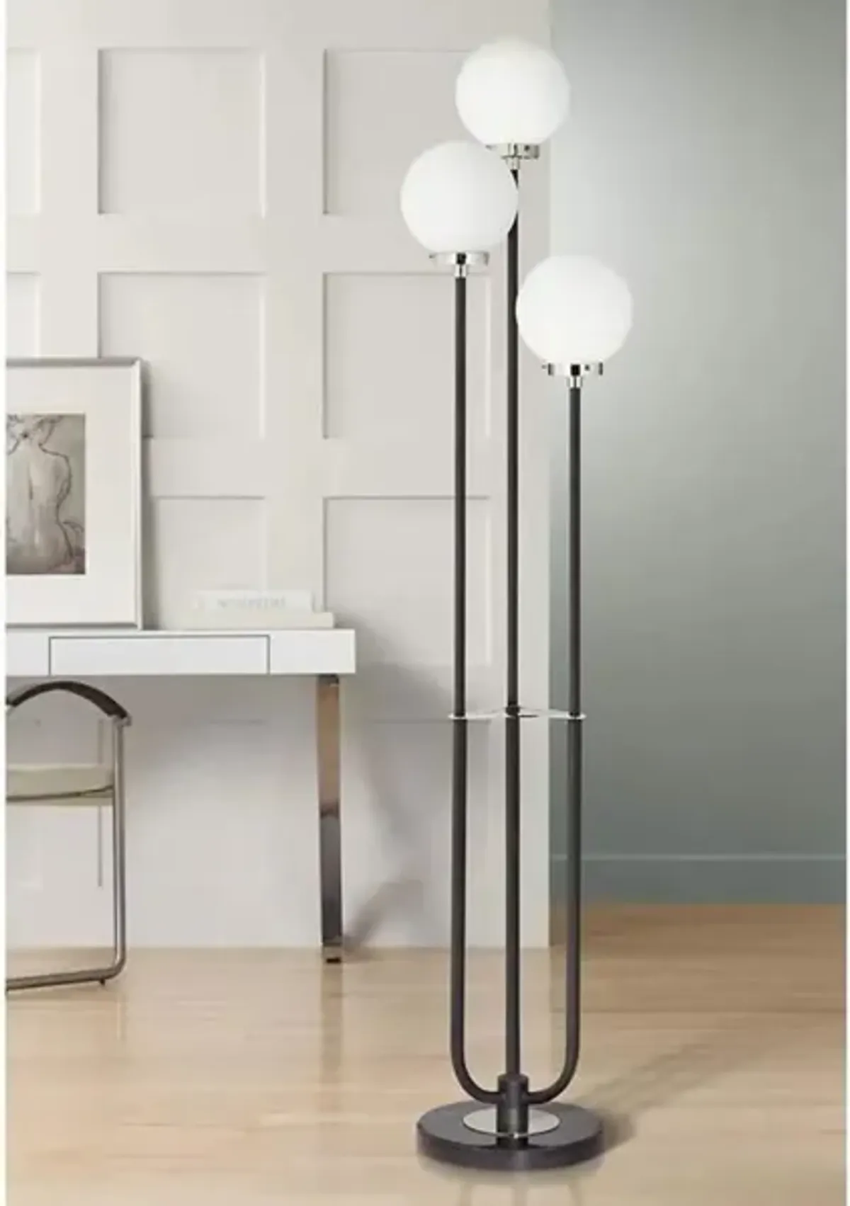 Black and Nickel 3-Lite Globe Floor Lamp With LED Bulbs 68"H