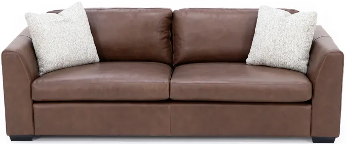 Custom Style Solutions Leather Sofa With Two Pillows