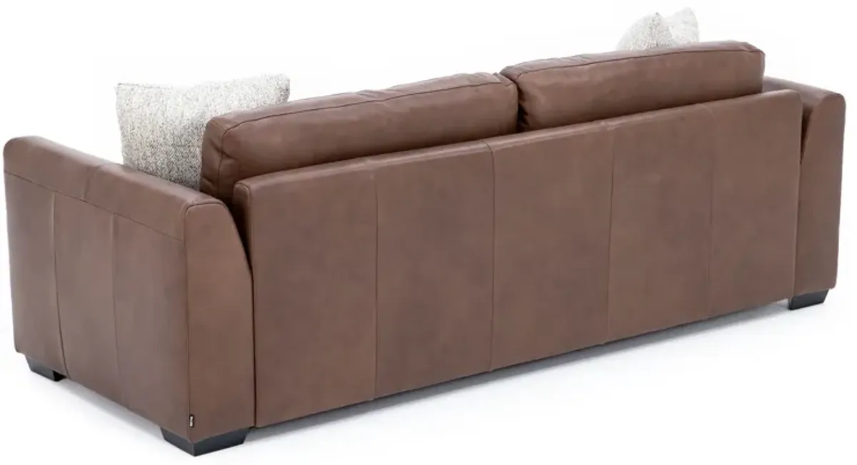 Custom Style Solutions Leather Sofa With Two Pillows