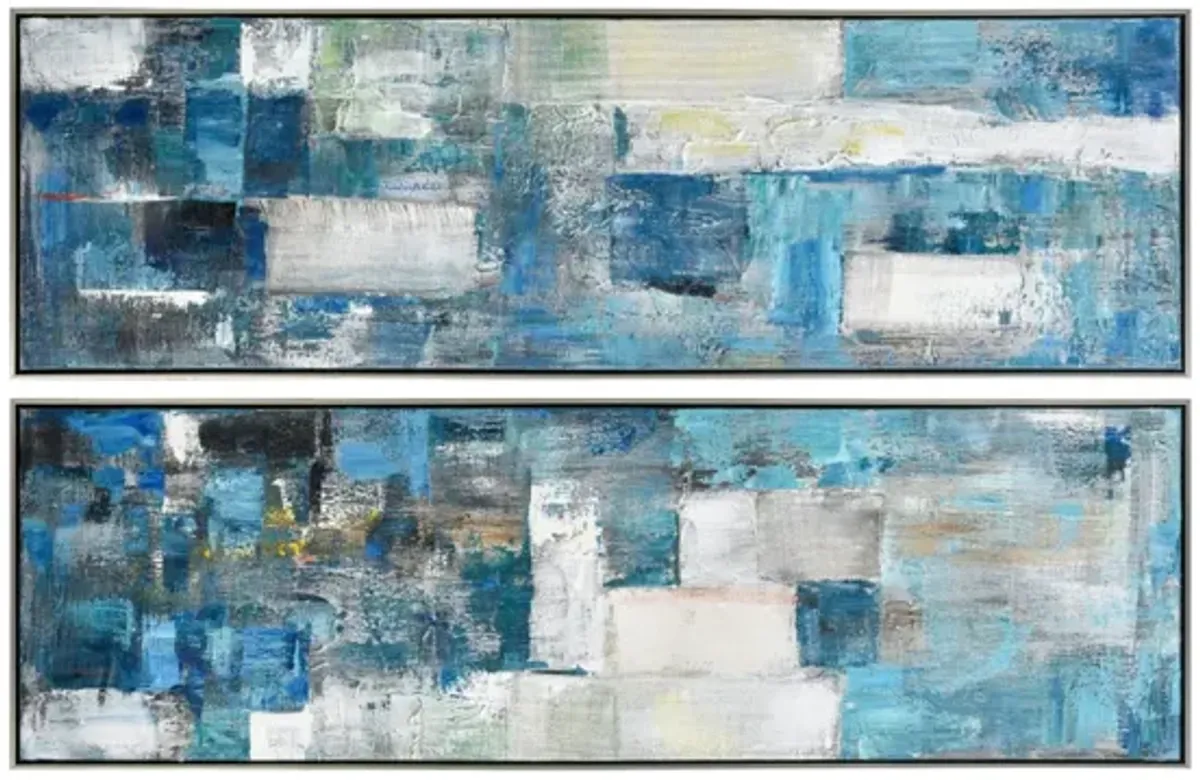 Set of 2 Blue Abstract Framed Art 61"W x 19"H