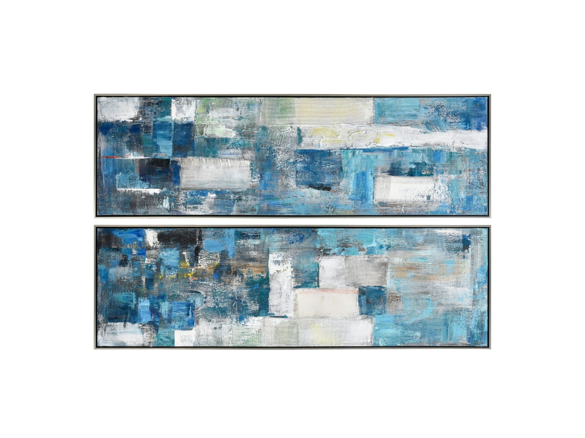 Set of 2 Blue Abstract Framed Art 61"W x 19"H