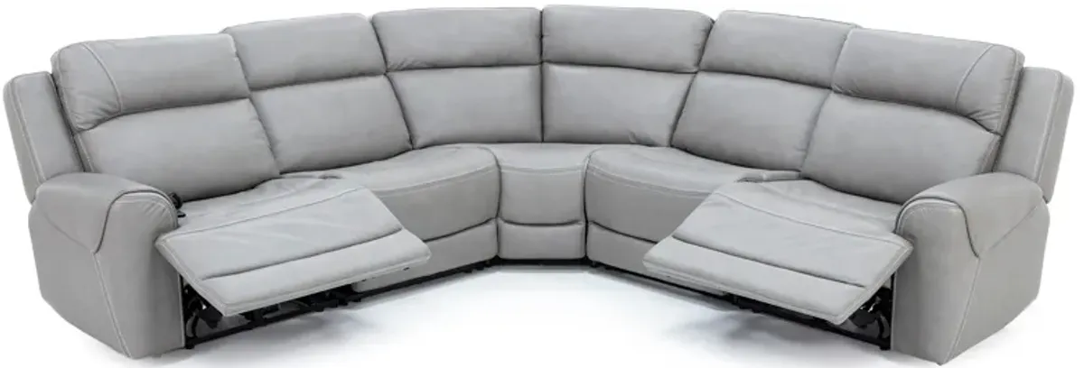 Faye Leather 5-Pc. Fully Loaded Wall Saver Reclining Modular With Heat And Massage In Aline Light Gr