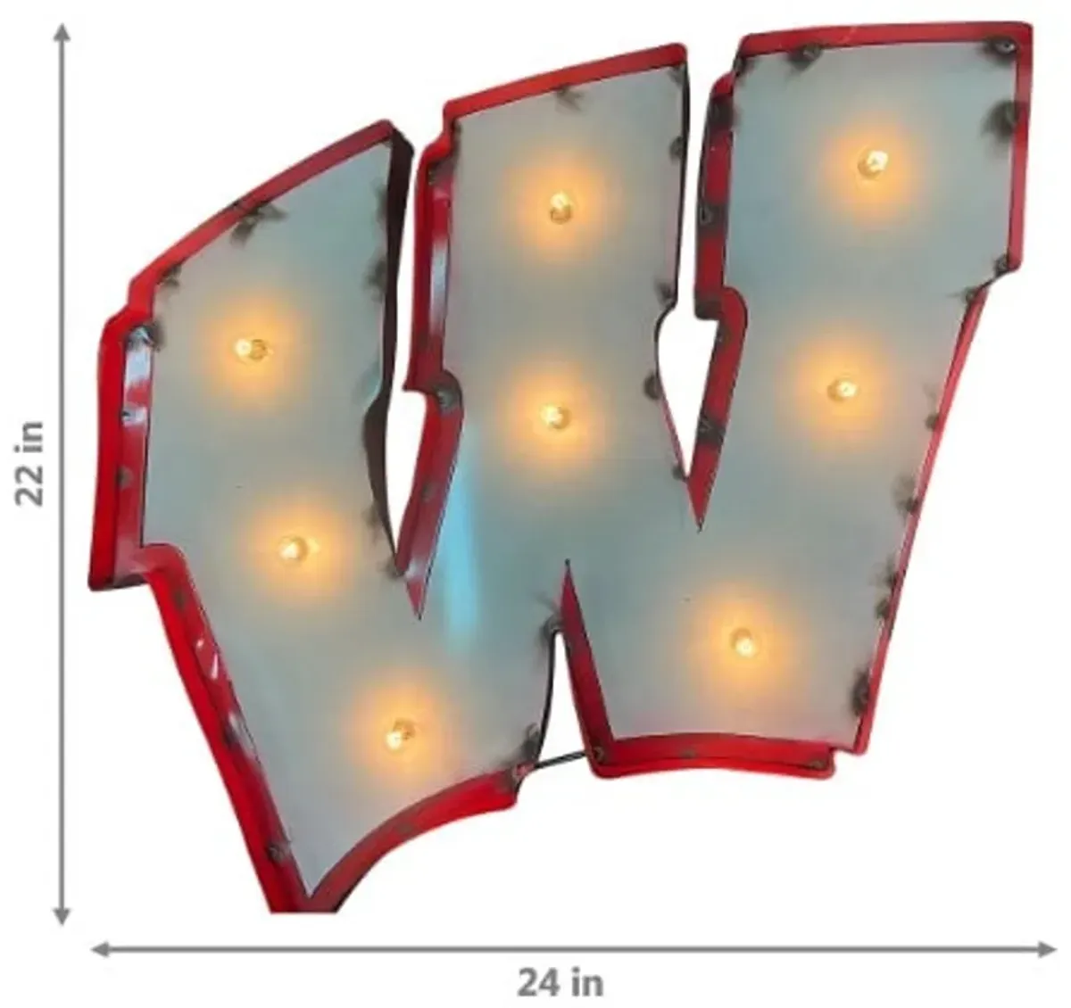 Recycled Metal Wisconsin Logo Wall Decor with Bulbs 22"W x 24"H