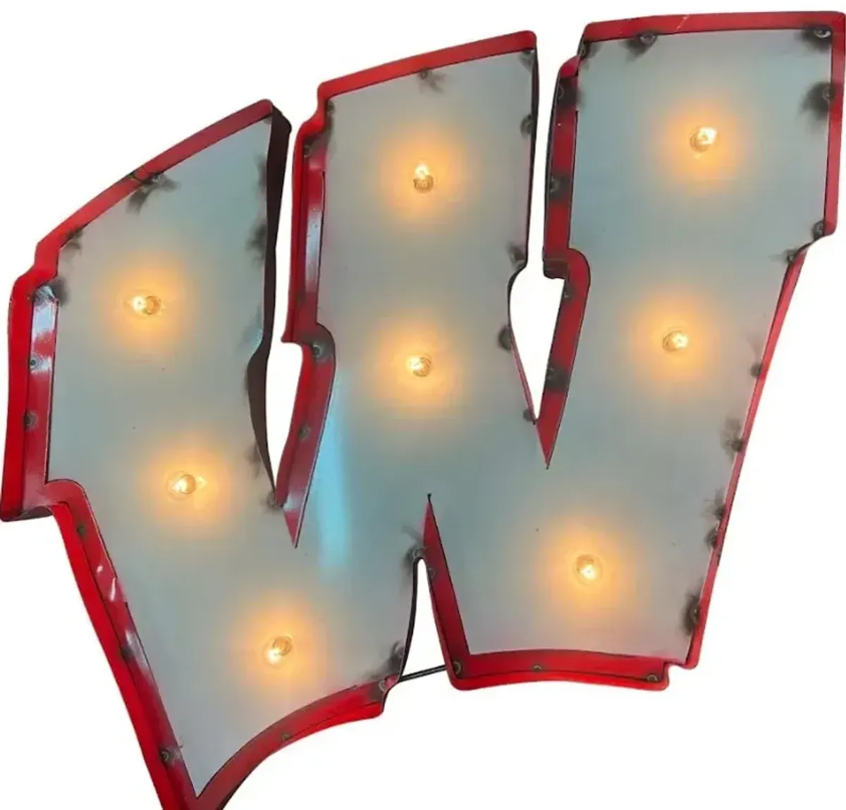 Recycled Metal Wisconsin Logo Wall Decor with Bulbs 22"W x 24"H