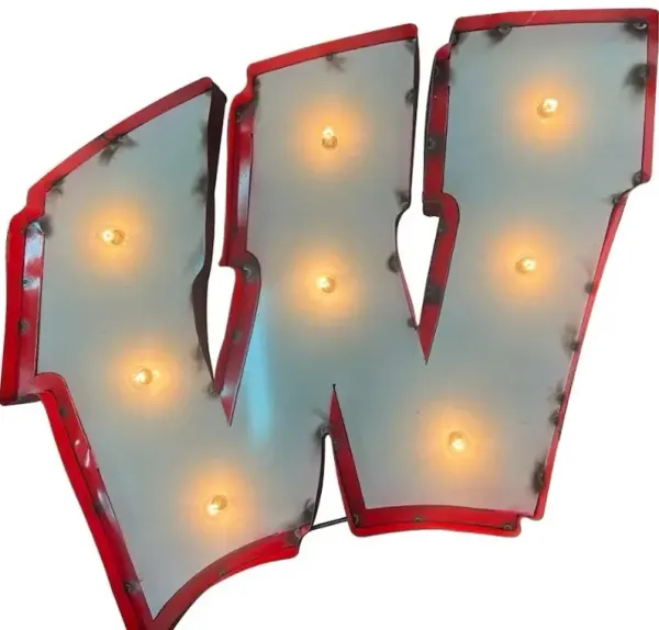 Recycled Metal Wisconsin Logo Wall Decor with Bulbs 22"W x 24"H