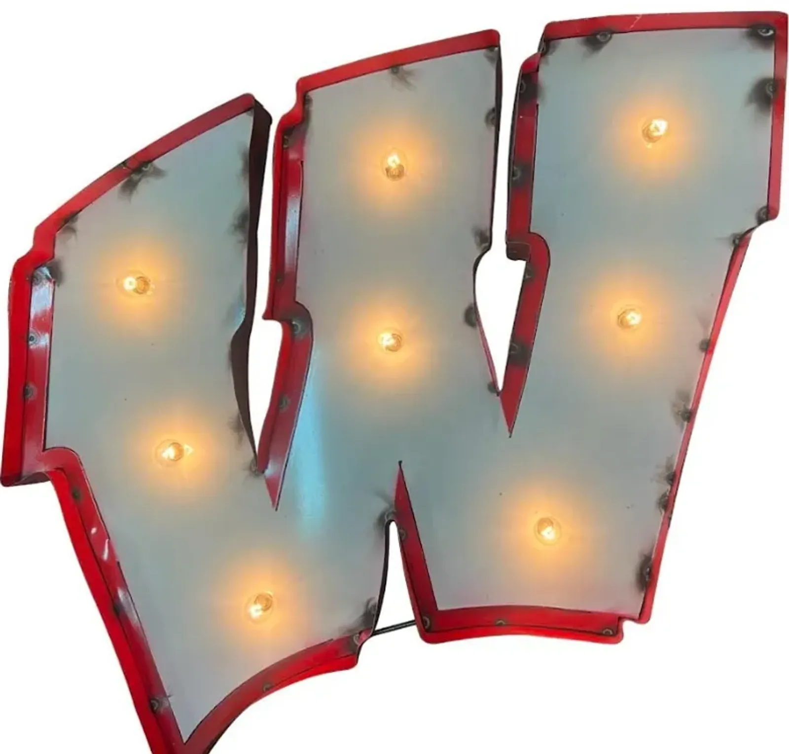 Recycled Metal Wisconsin Logo Wall Decor with Bulbs 22"W x 24"H