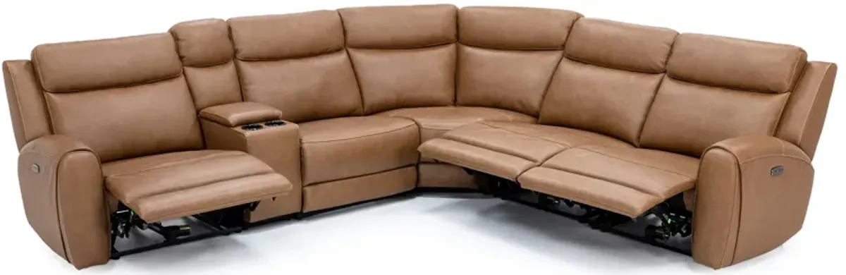 Silverado 6-Pc. Leather Power Headrest Reclining Modular In Silverado Butternut With 3 Reclining Sea