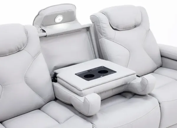 Jet Set Leather Power Headrest Zero Gravity Reclining Sofa With Power Drop Down Table in Light Grey