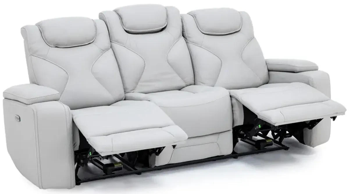 Jet Set Leather Power Headrest Zero Gravity Reclining Sofa With Power Drop Down Table in Light Grey