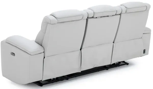 Jet Set Leather Power Headrest Zero Gravity Reclining Sofa With Power Drop Down Table in Light Grey