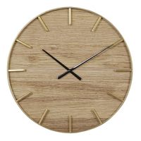 Natural Wood and Gold Metal Wall Clock 24" Round