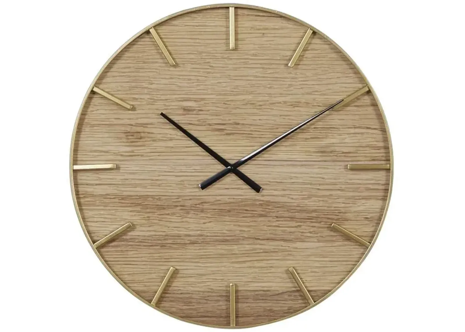 Natural Wood and Gold Metal Wall Clock 24" Round