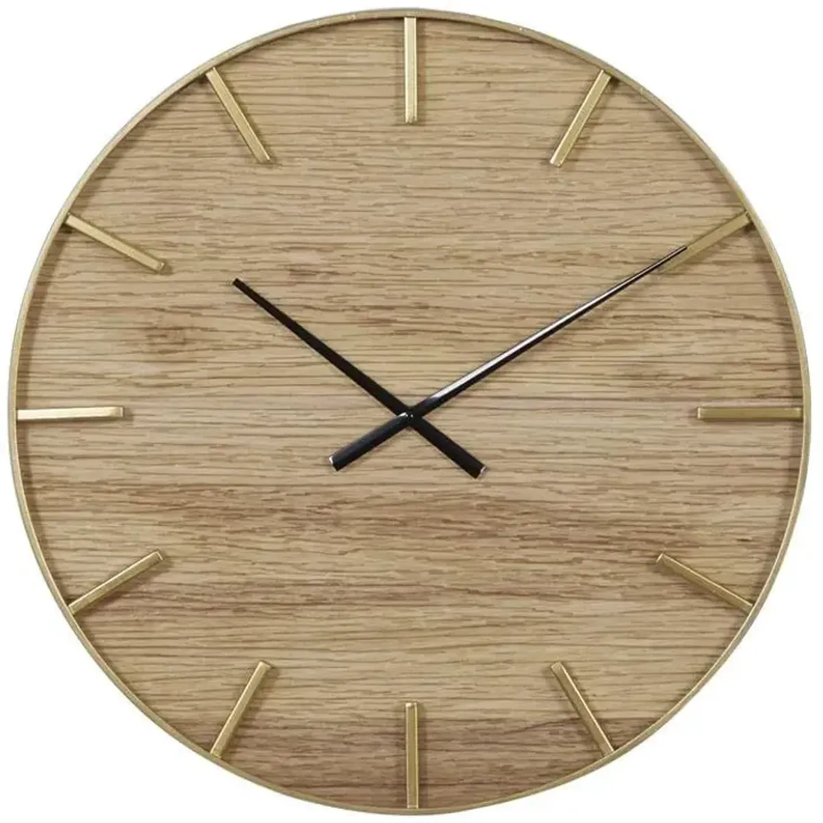 Natural Wood and Gold Metal Wall Clock 24" Round