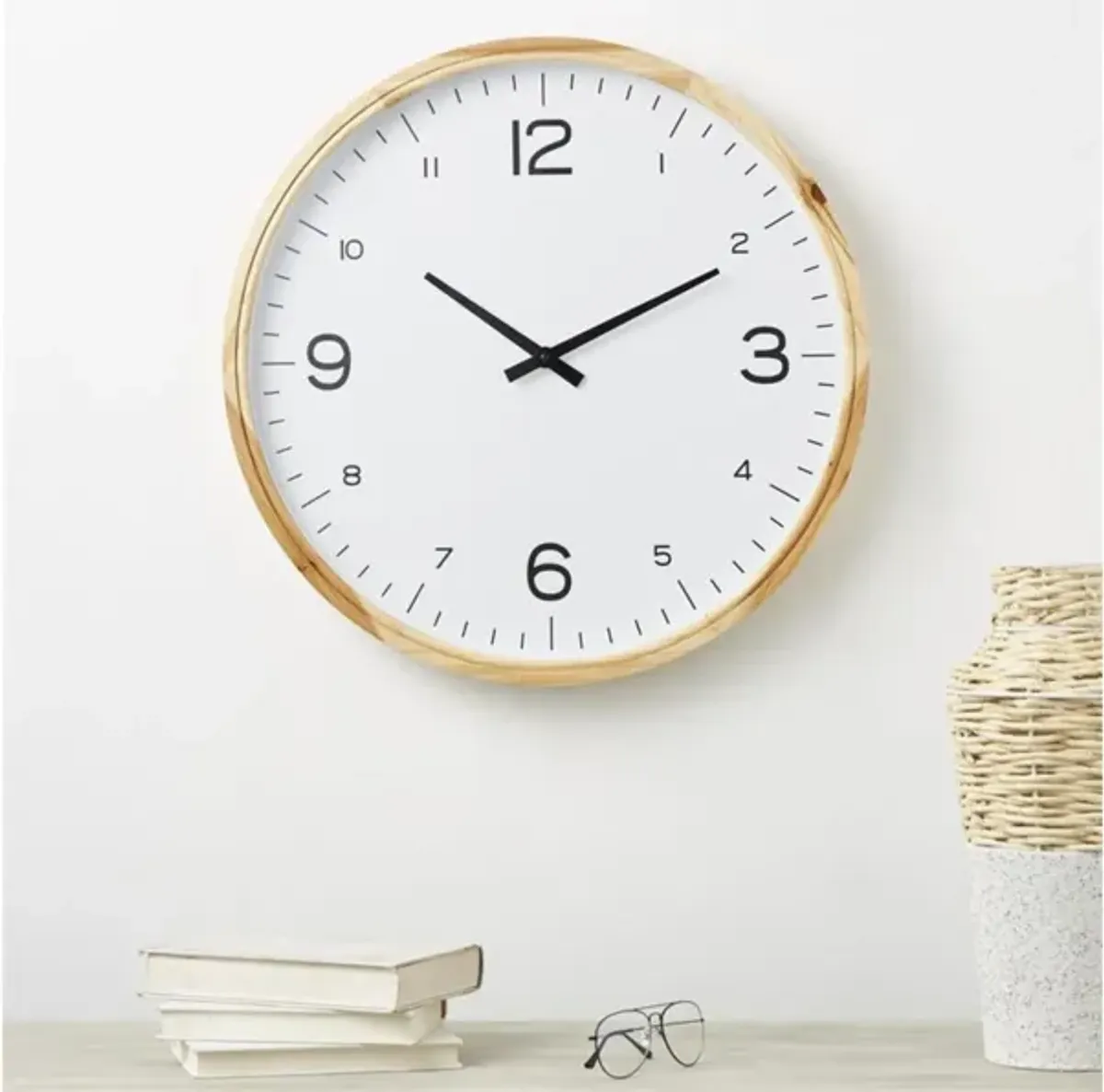 Natural Wood Frame Wall Clock 23" Round