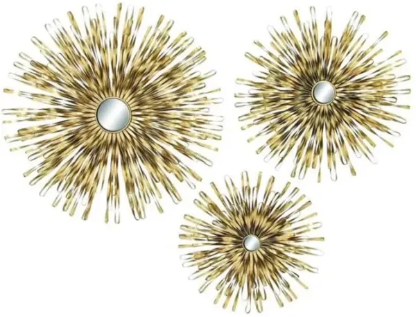Set of 3 Gold Metal Wall Mirrors 18/22/27"H