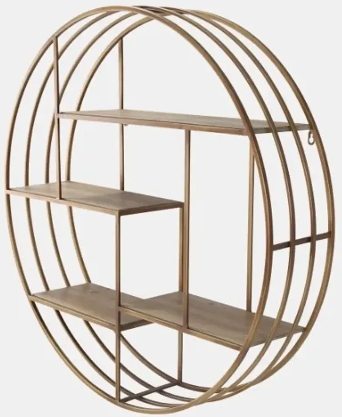 Round Bronze Metal and Wood Wall Shelf 32"H