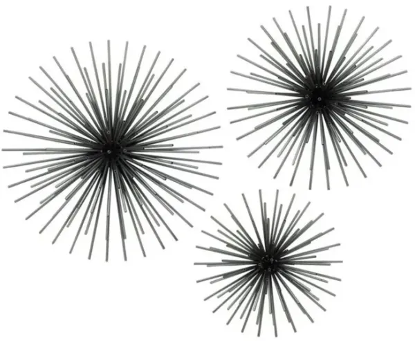 Set of 3 Black Metal Starburst Wall Decor 16/20/24"H