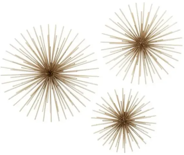 Set of 3 Gold Metal Starburst Wall Decor 16/20/24"H