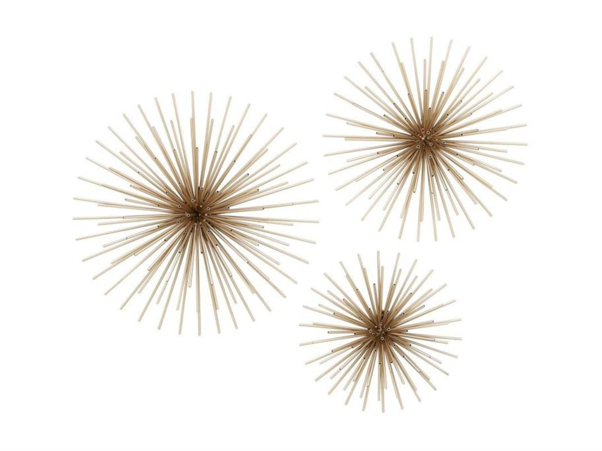 Set of 3 Gold Metal Starburst Wall Decor 16/20/24"H