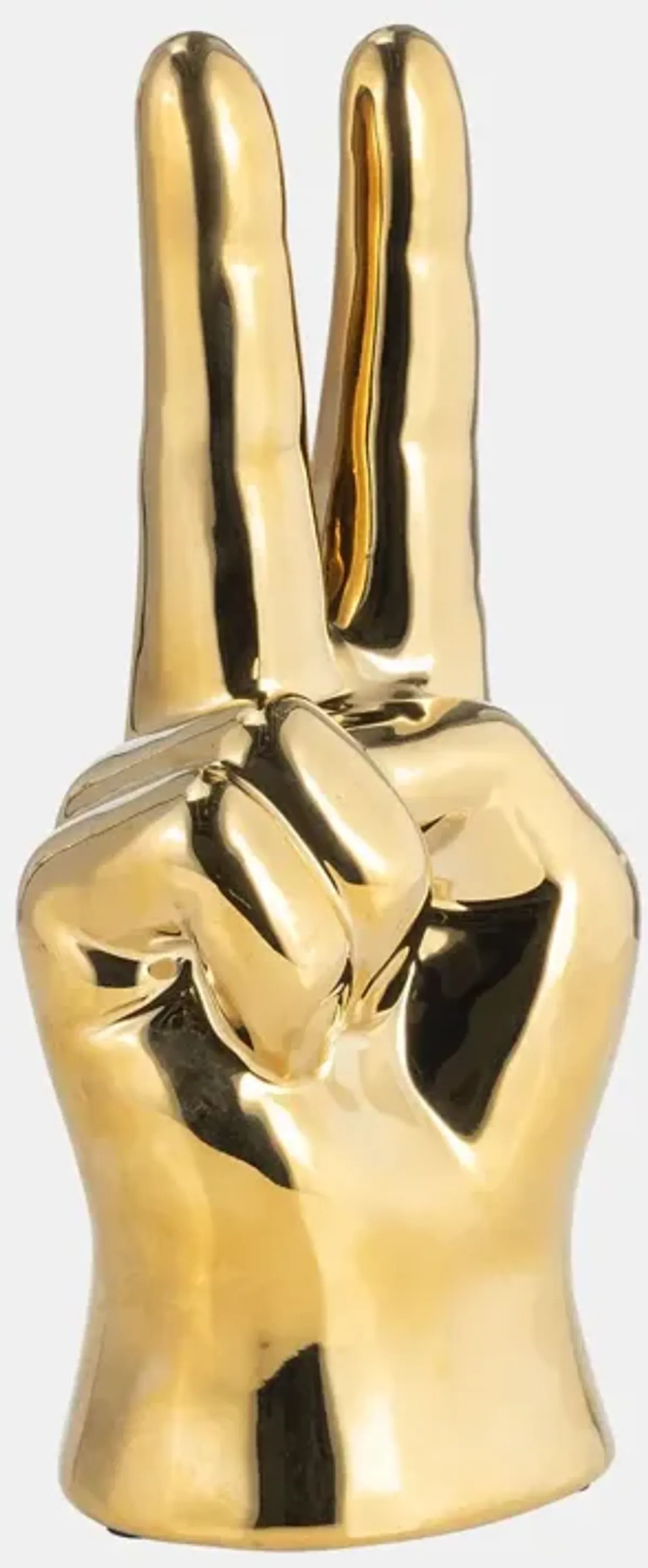 Gold Ceramic Hand Peace Sign 3"W x 8"H
