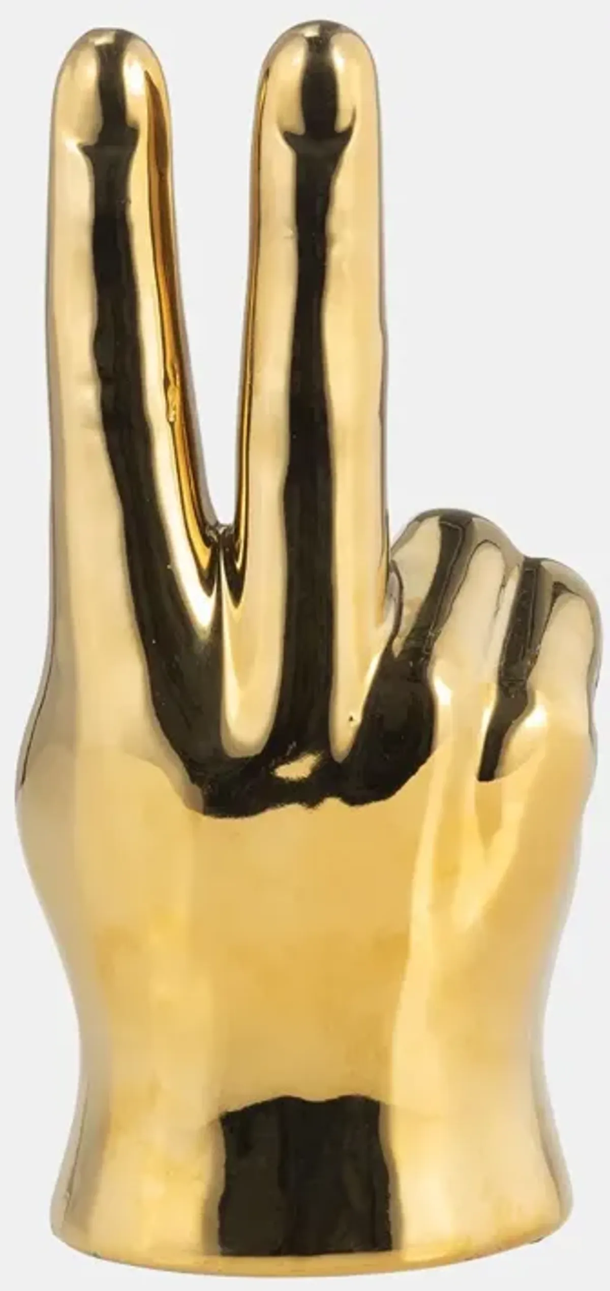 Gold Ceramic Hand Peace Sign 3"W x 8"H