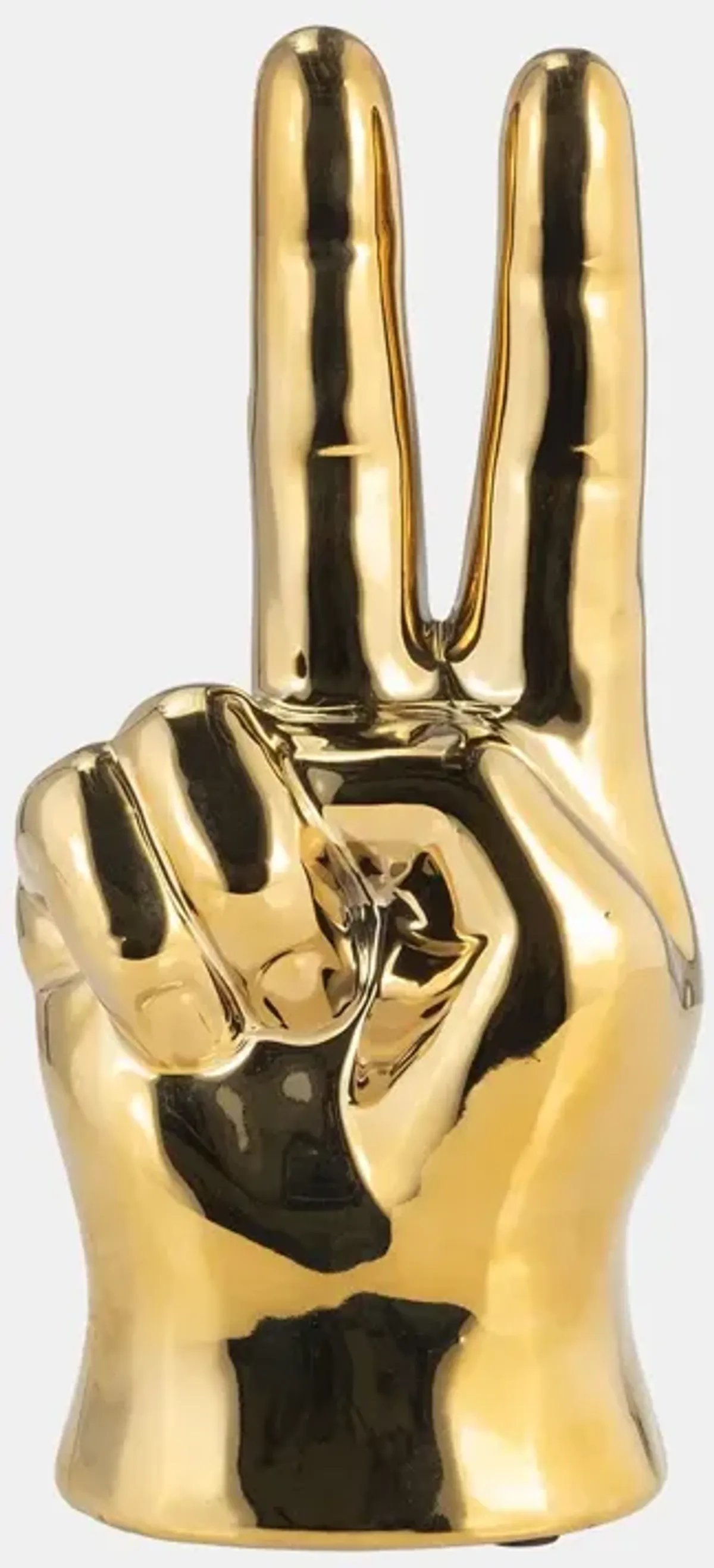 Gold Ceramic Hand Peace Sign 3"W x 8"H