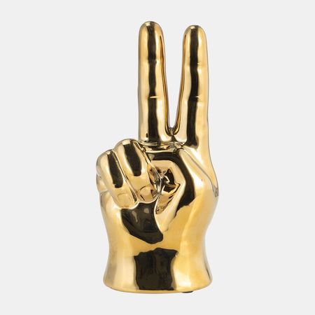 Gold Ceramic Hand Peace Sign 3"W x 8"H