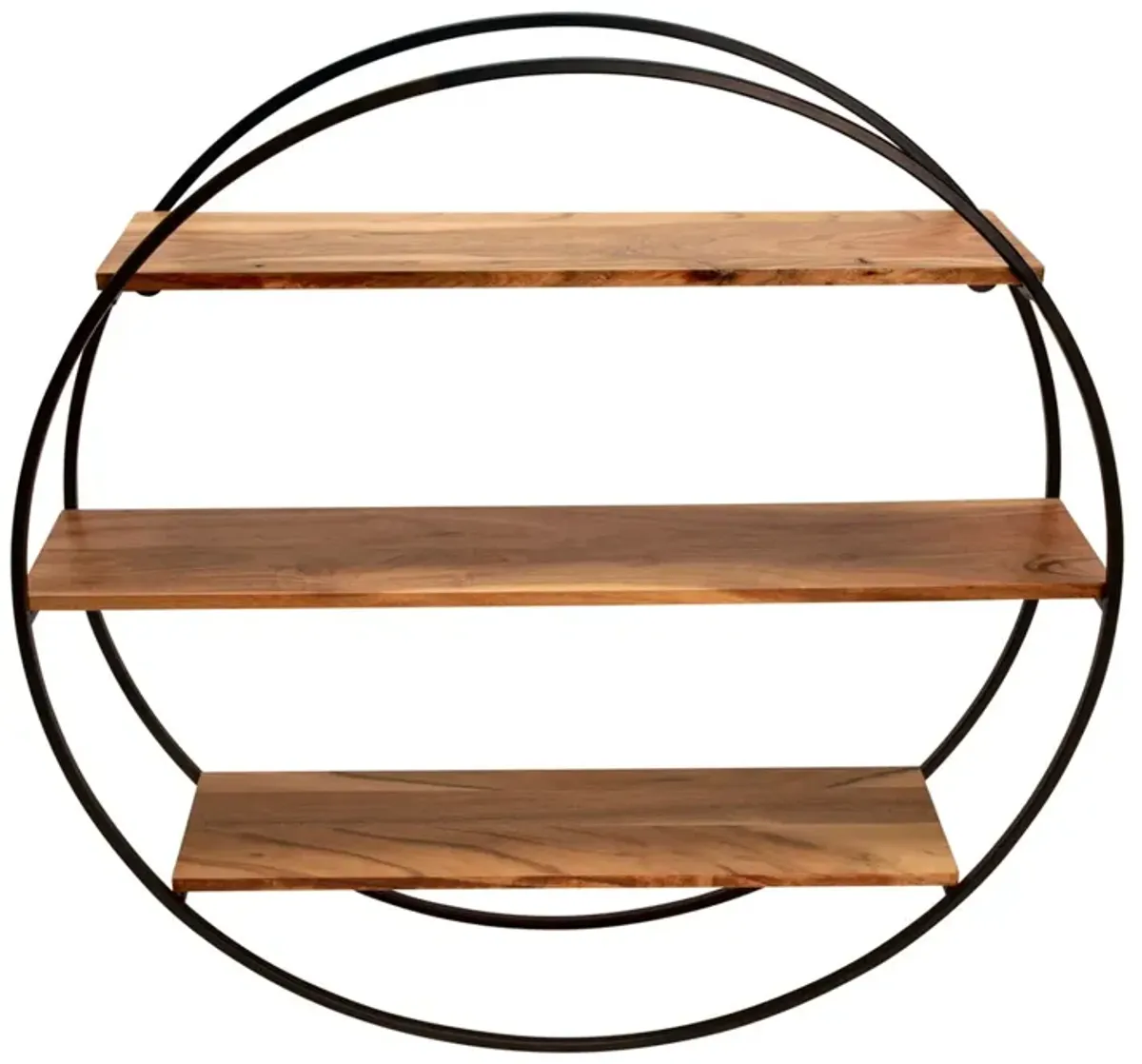 Round Metal and Wood Wall Shelf 31.5"H