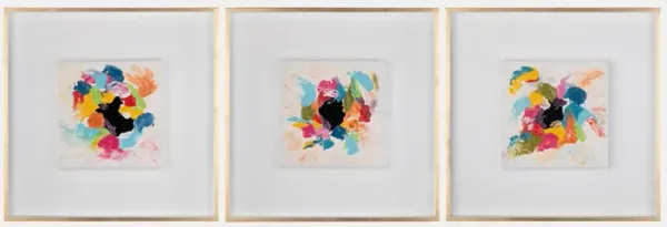 Set of 3 Multi-Colored Abstract Handpainted Framed Paintings 24"W x 24"H