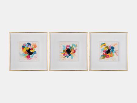 Set of 3 Multi-Colored Abstract Handpainted Framed Paintings 24"W x 24"H