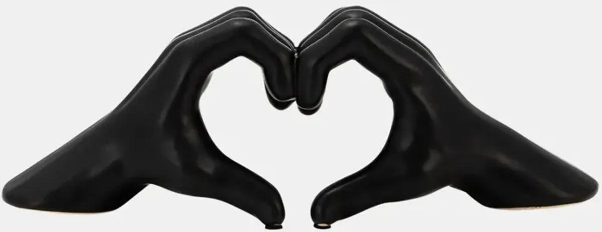 Black Ceramic Hand-Heart Sculpture 14"W x 5"H